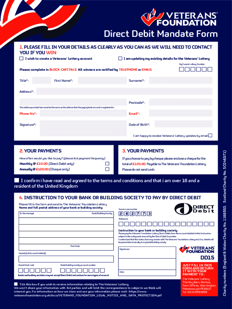 Fillable Online veteransfoundation org FOUNDATION Direct Debit Mandate