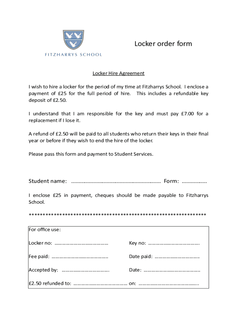 Fillable Online Locker order form TEMPLATE 28.08 Fax Email Print