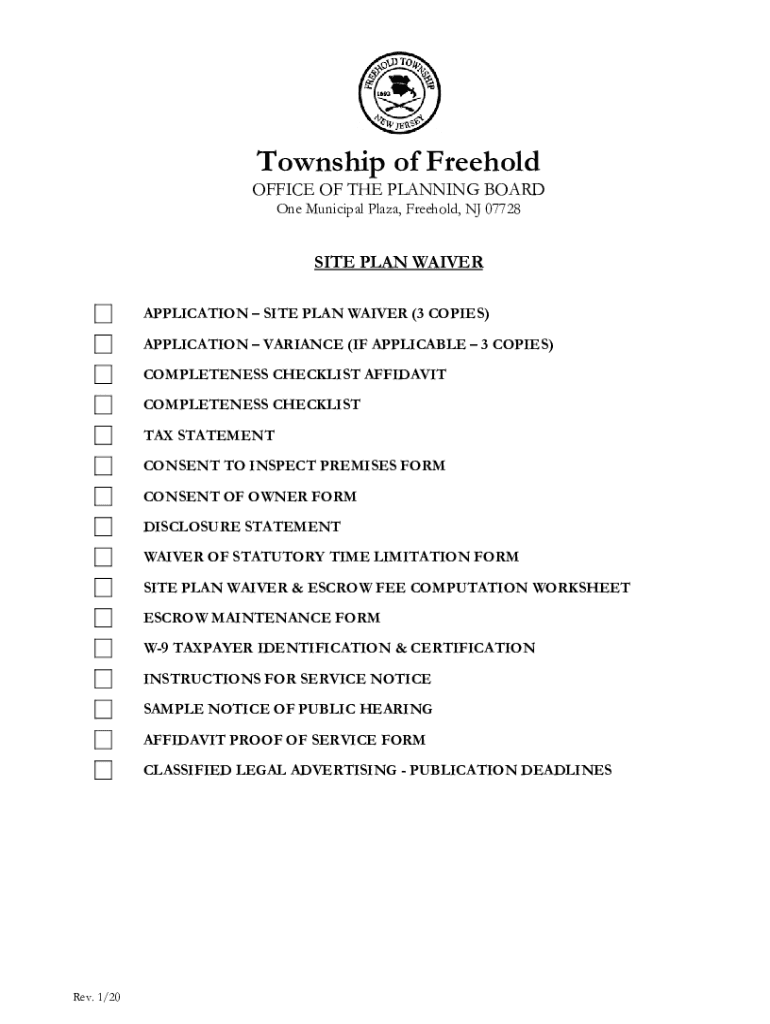 Fillable Online FREEHOLD TOWNSHIP PLANNING BOARD twp.freehold.nj