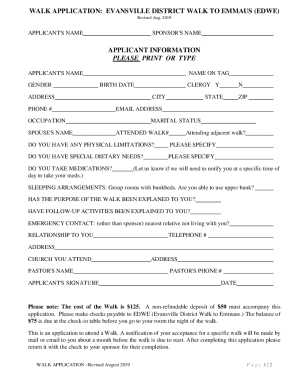 WALK APPLICATION - Evansville District Walk to Emmaus