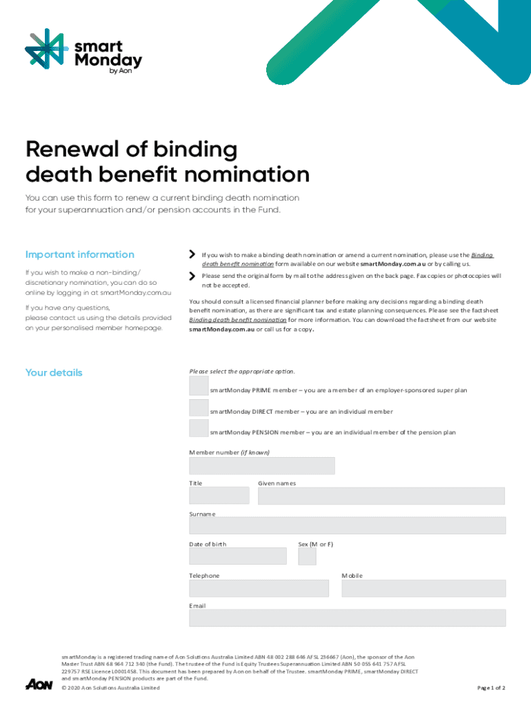 Fillable Online Document Samples Binding Death Benefit Nomination