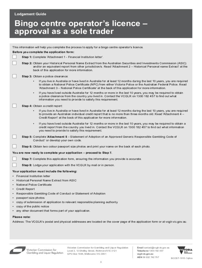 Fillable Online Bingo Centre Operator application form Sole trader