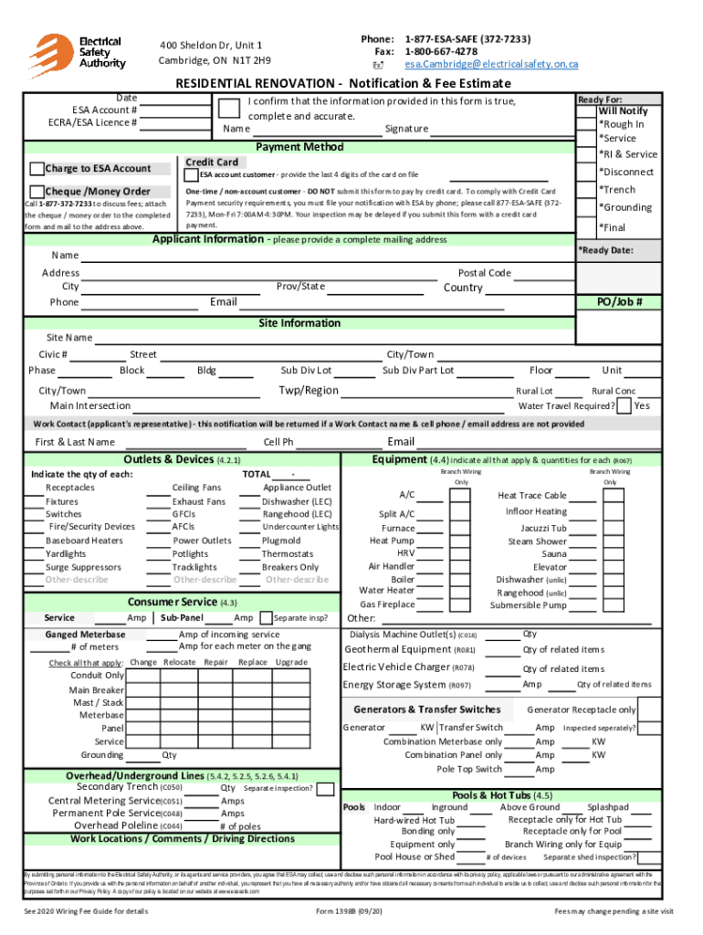 Fillable Online RESIDENTIAL RENOVATION - Electrical Safety Authority ...