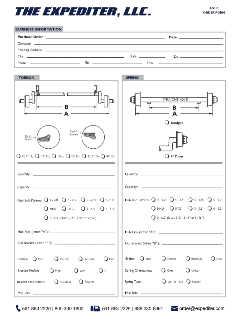 Fillable Online Custom Axle Order Form Custom Axles for Drag Racing