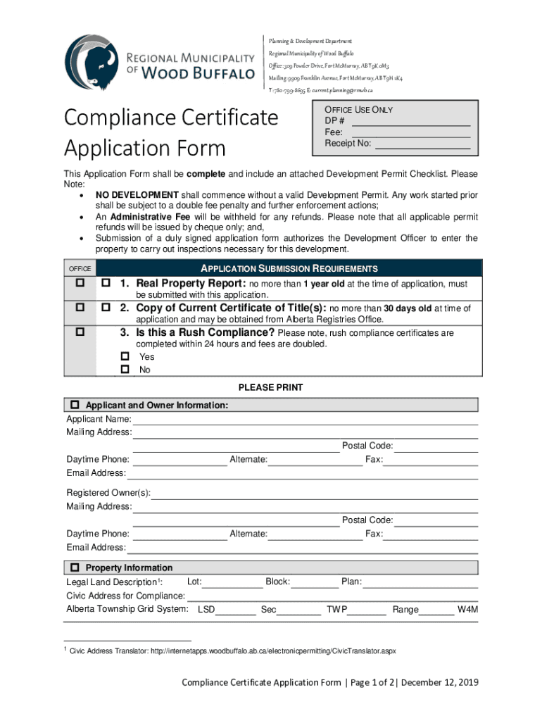 Fillable Online Compliance Certificate Application Form Fax Email Print pdfFiller