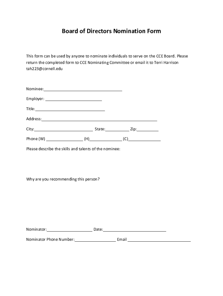 Board of Directors Nomination Form docx Preview on Page 1