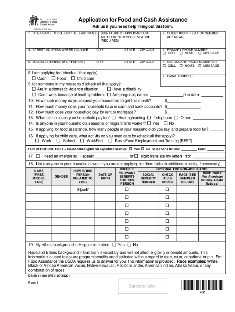 2020 2024 Form WA DSHS 14 001 Fill Online Printable Fillable Blank PdfFiller