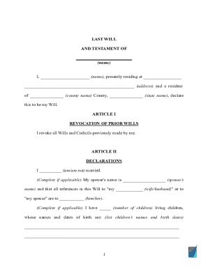 Fillable Online Last Will and Testament Template. Arkansas last will and testament form Fax ...
