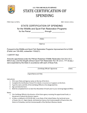 Fillable Online U.S. Fish and Wildlife Service Form 3-2197a. State ...