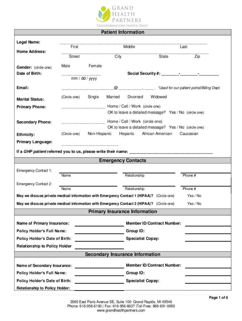 INTAKE AND MEDICAL HISTORY FORM - Tennessee State Government Preview on Page 1