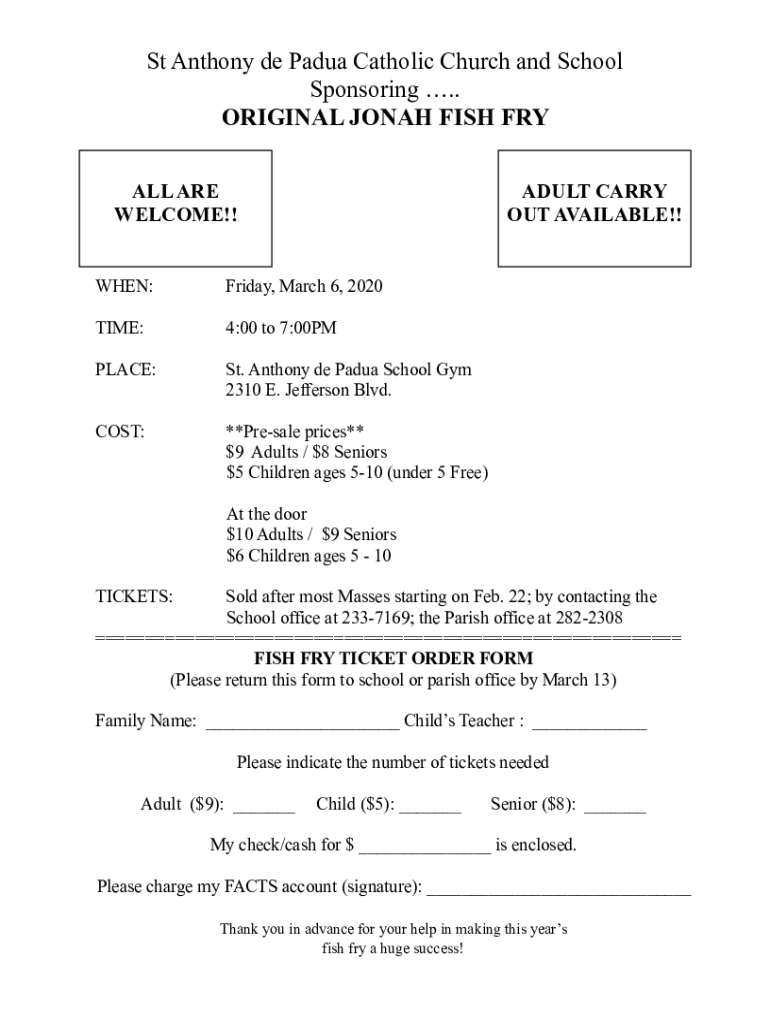 Fillable Online Fish Fry ticket order form Fax Email Print pdfFiller