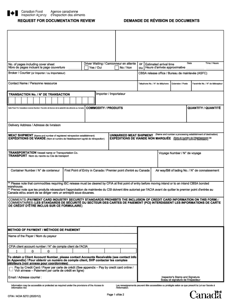 cfia request for documentation review Preview on Page 1