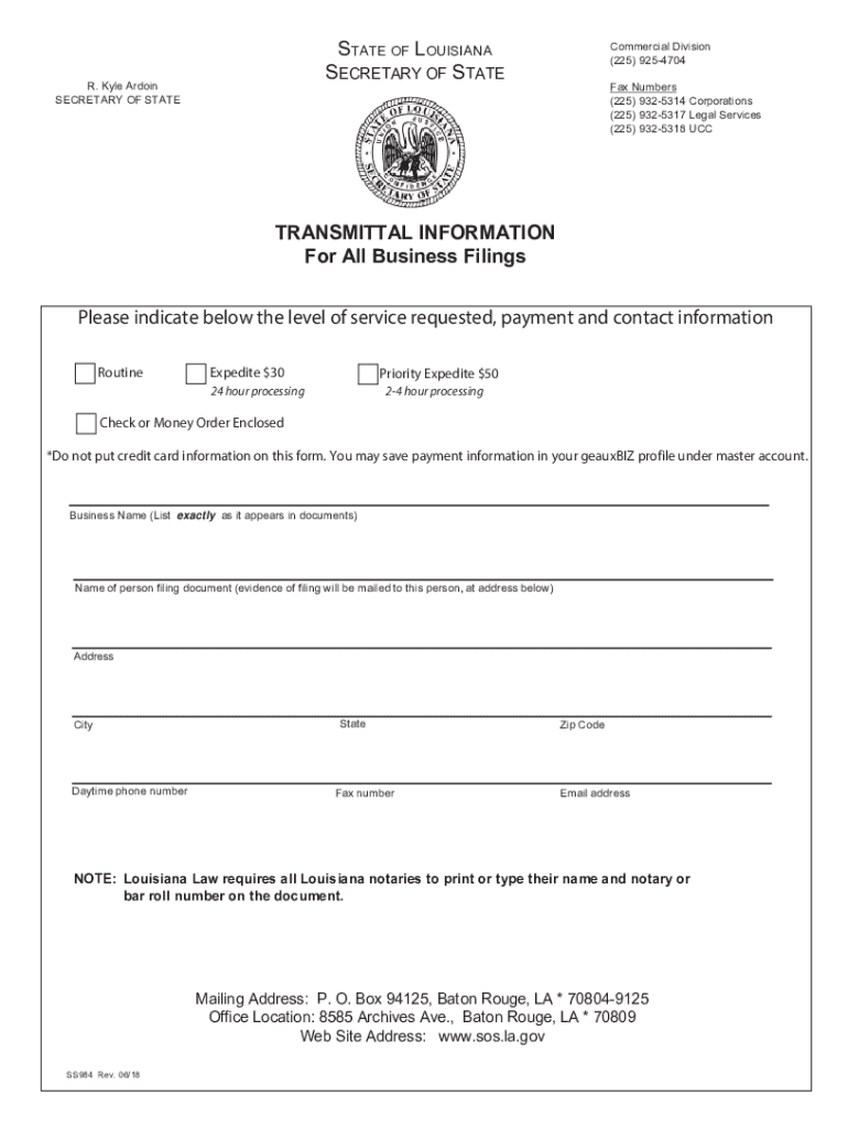 louisiana information all business filings Preview on Page 1.