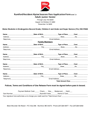Fillable Online Family of 4 Alpine Season Passes Form - Black Mountain ...