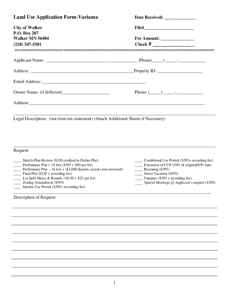 Fillable Online Land Use Application FormVariance Fax Email Print pdfFiller