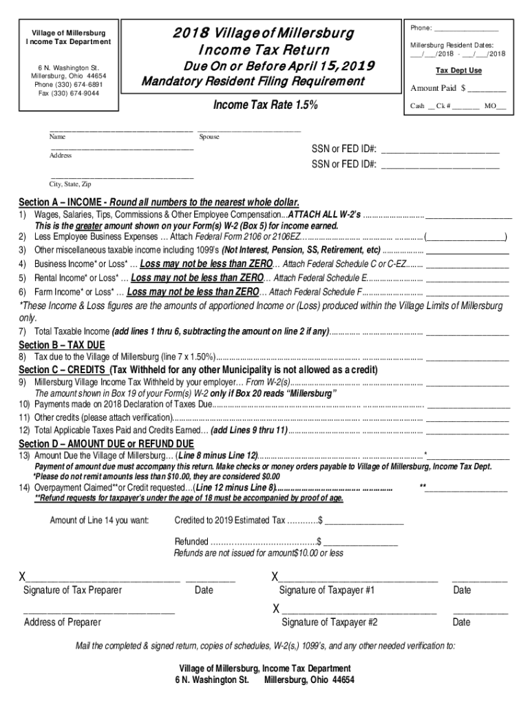 Fillable Online Tax Department Village of Millerburg Millersburg, Ohio Fax Email