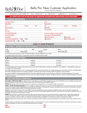 Bella Flor New Customer Application