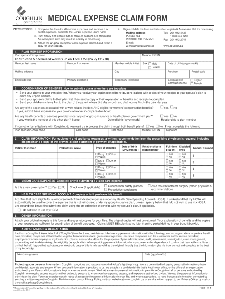 Fillable Online dental expenses, complete the Dental Expense Claim Form