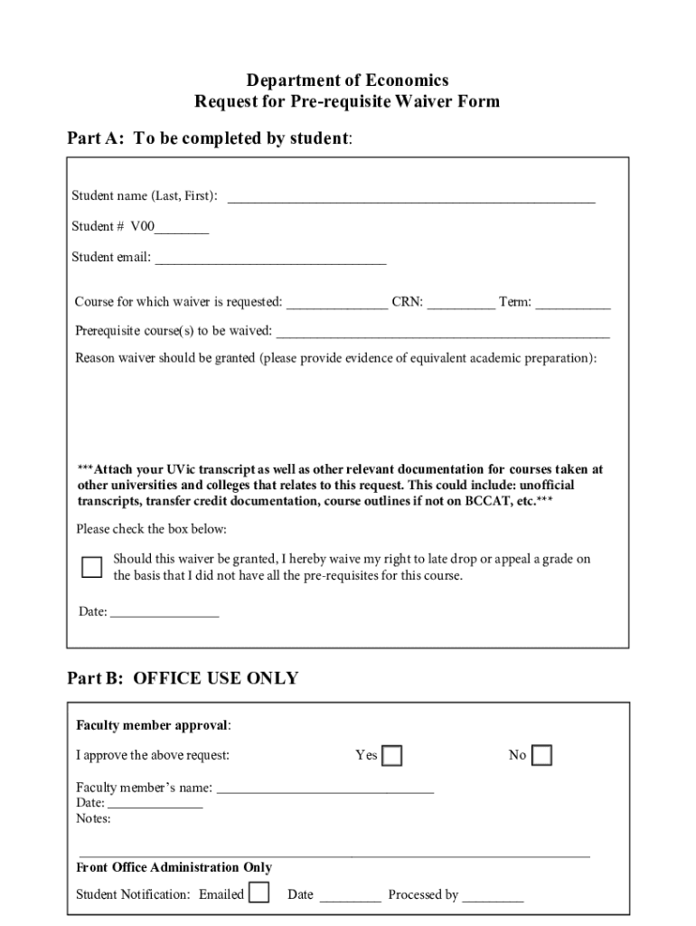 Fillable Online UNDERGRADUATE PREREQUISITE WAIVER FORM Student ...