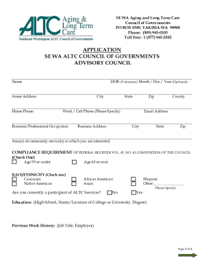 ADVISORY COUNCIL APPOINTEE FORM