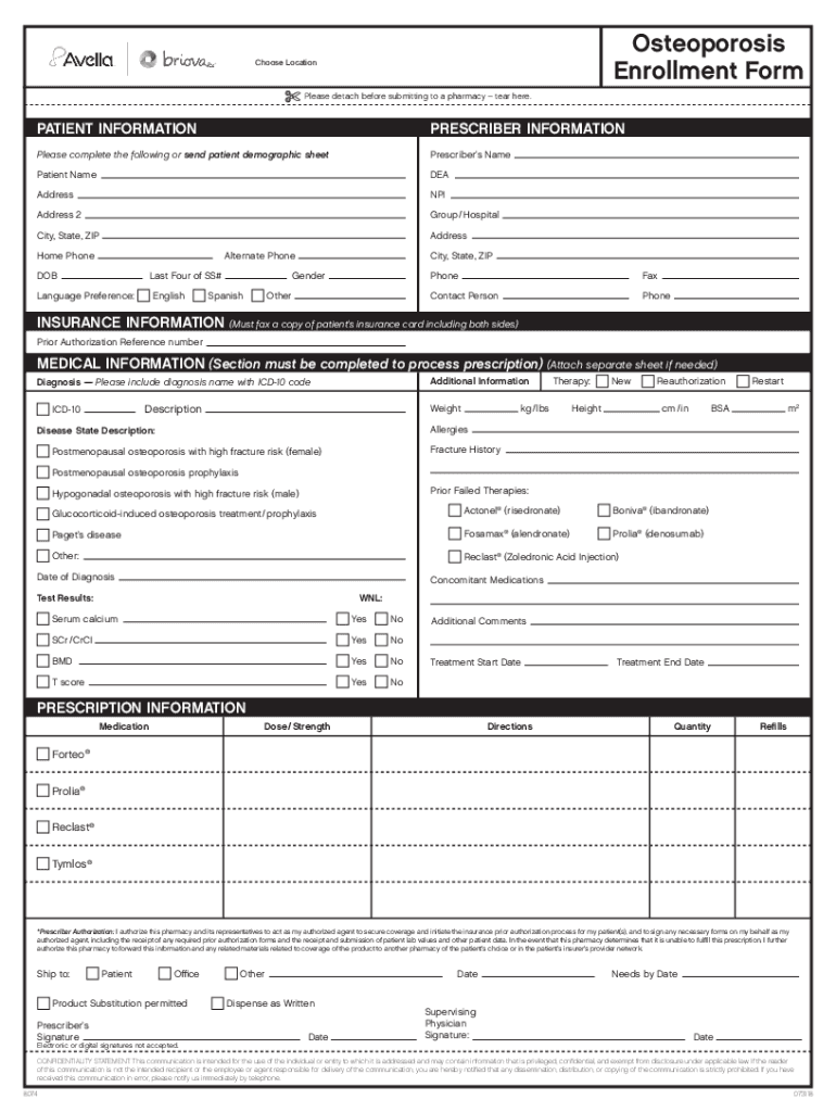 Fillable Online Osteoporosis Enrollment Form CVS