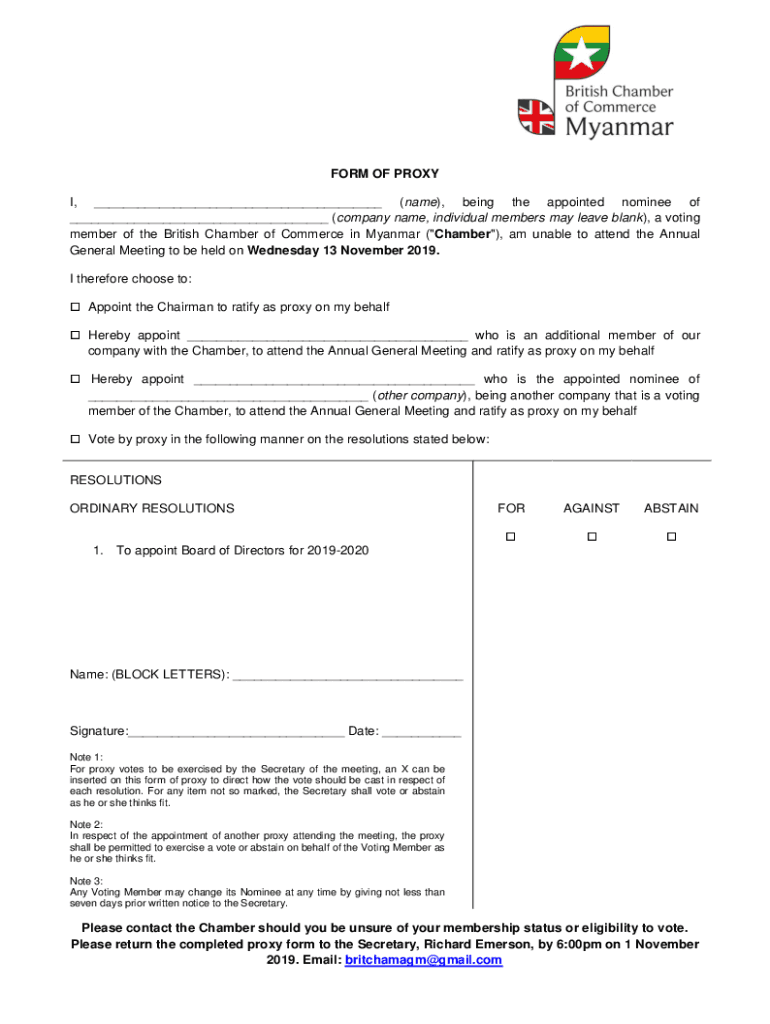 Fillable Online Proxy Form - Sample Template to Fill out - Word and ...
