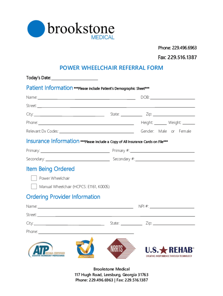 Fillable Online POWER WHEELCHAIR REFERRAL FORM Fax Email Print pdfFiller