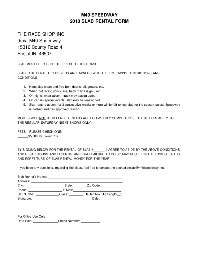 Fillable Online M40 Speedway - Car Racing, Racing, Street StocksSouth ...