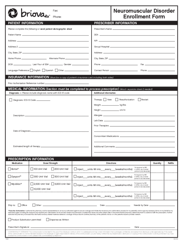 Fillable Online Neuromuscular Disorder Enrollment Form for Fax