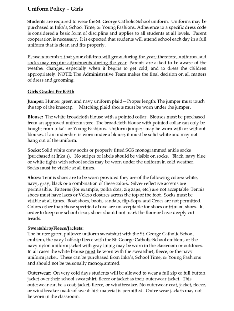 Fillable Online Uniform PolicySt. Paul's Catholic School Fax Email