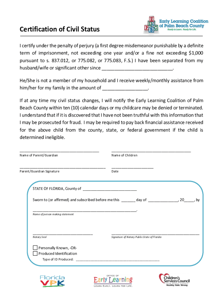 Fillable Online Fillable Online Certification of Civil Status Fax Email ...