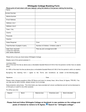 Fillable Online Whitegate Cottage Booking Form Fax Email Print - pdfFiller