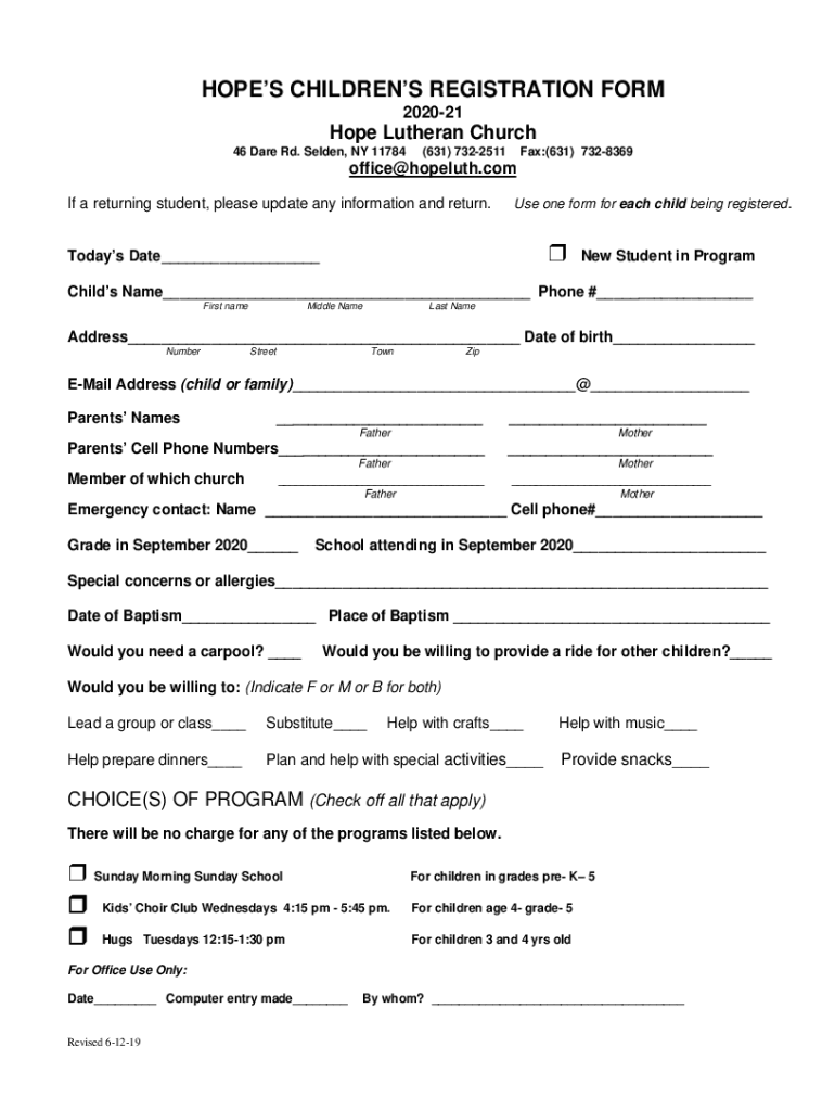 Fillable Online Hope Lutheran Church 46 Dare Rd Selden, NY Places Of