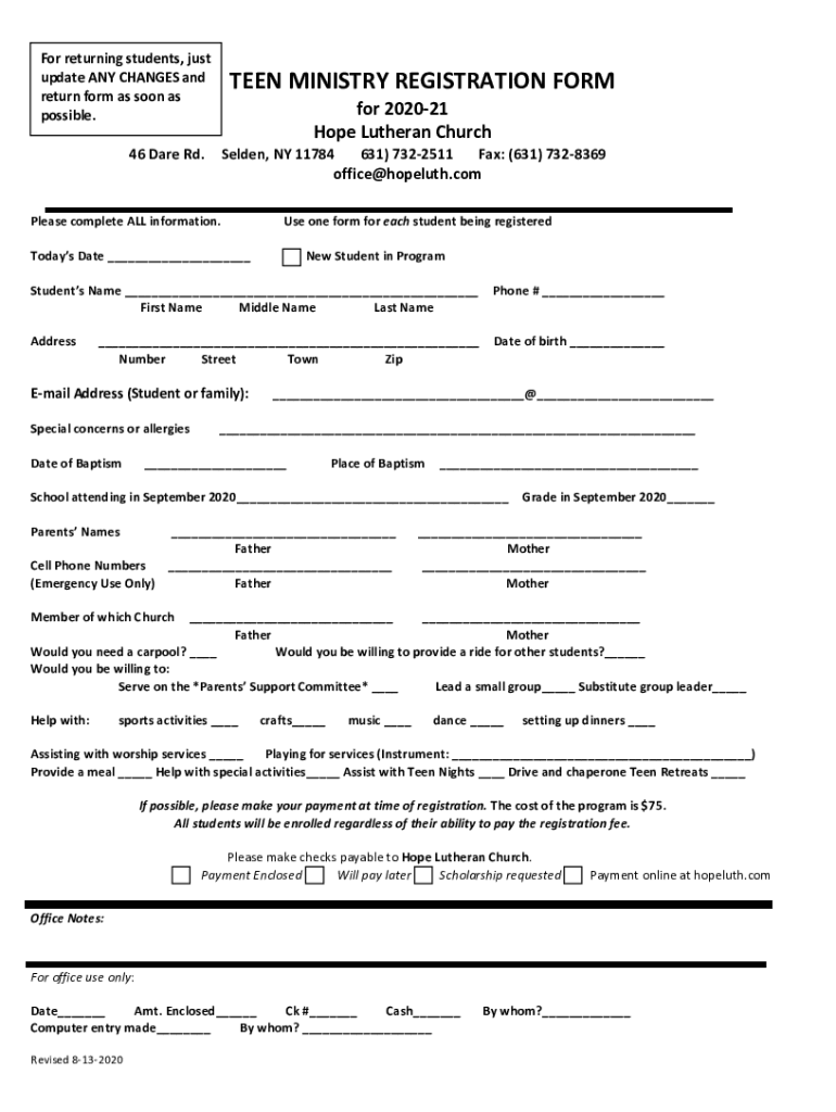 Fillable Online HOPE LUTHERAN CHURCH Churches 46 Dare Rd, Selden