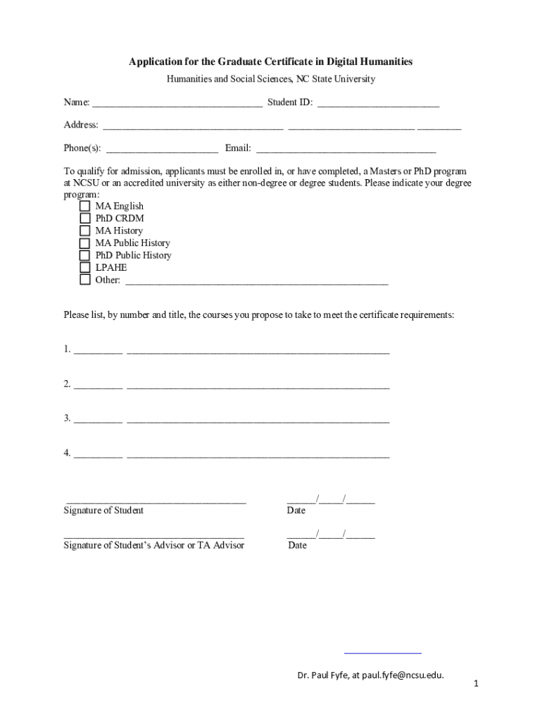 Fillable Online Digital Humanities (Certificate)