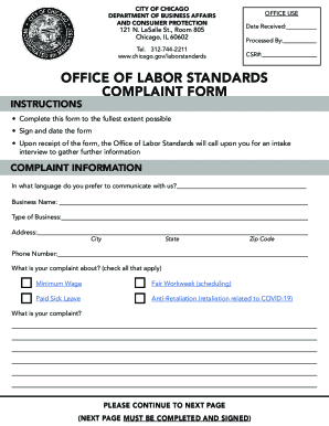 Fillable Online OFFICE OF LABOR STANDARDS COMPLAINT FORM - City of ...