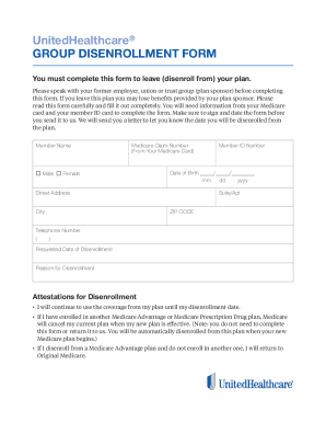 UnitedHealthcare GROUP DISENROLLMENT FORM