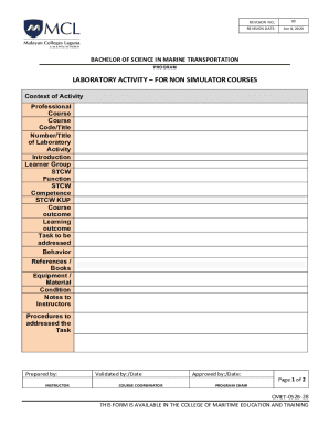 Fillable Online fs mcl edu LABORATORY ACTIVITY FORM (FOR NON-SIMULATOR ...