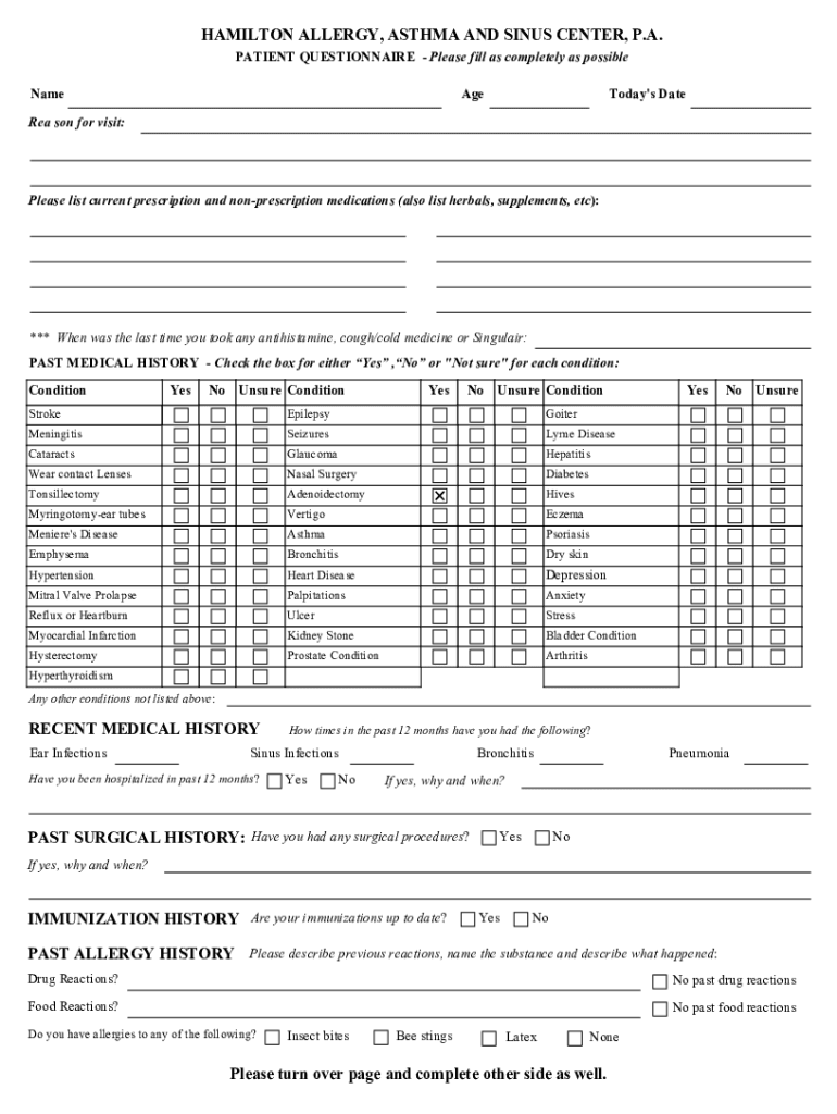 Fillable Online HAMILTON ALLERGY, ASTHMA AND SINUS CENTER, P Fax Email