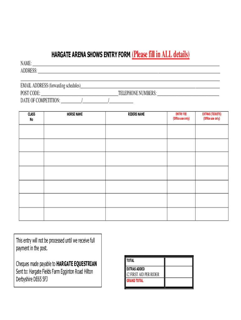 Fillable Online HARGATE ARENA BSJA SHOWS ENTRY FORM Fax Email Print