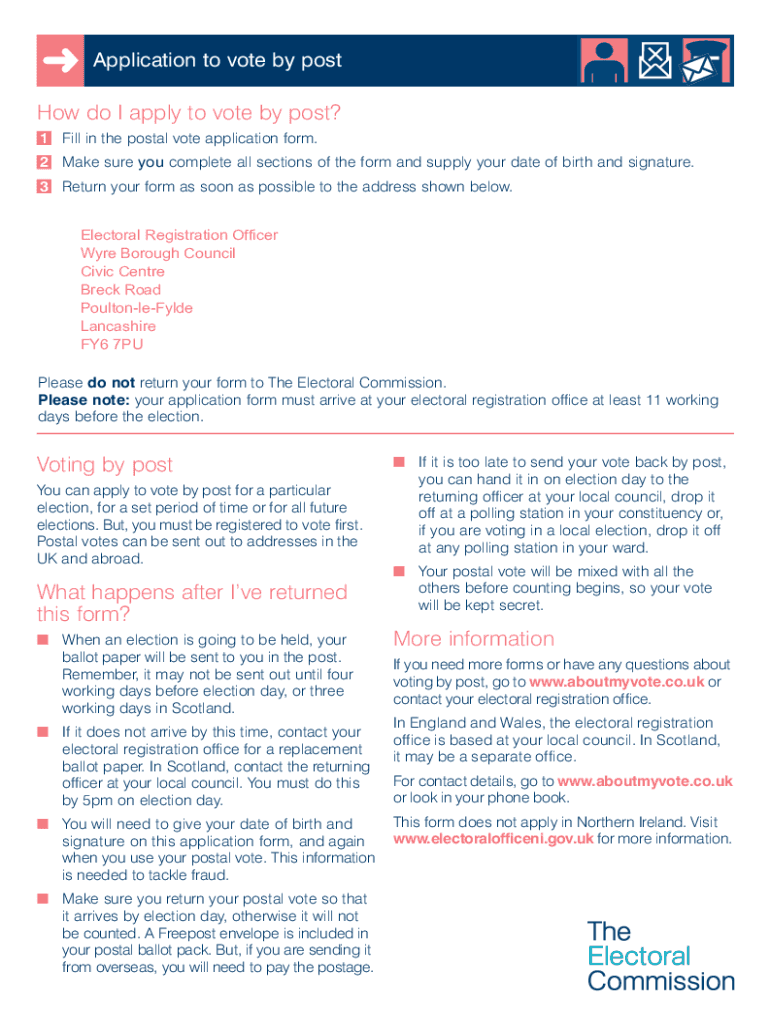 Fillable Online Postal Vote Application Form Wyre Council Fax Email Print pdfFiller