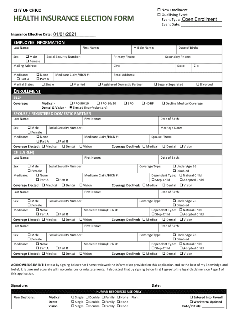 Fillable Online Health Insurance Election Form Fax Email Print pdfFiller