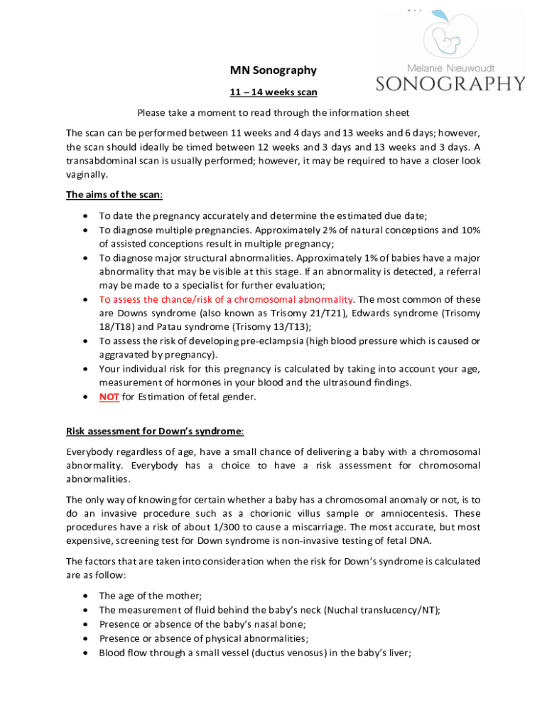 Fillable Online 14 Weeks Pregnant Ultrasound Procedure, Abnormalities
