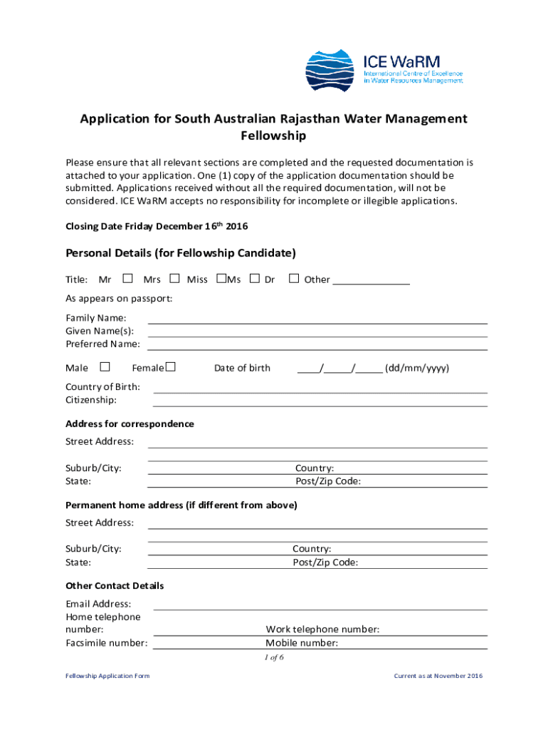 Fillable Online Application for South Australian Rajasthan Water