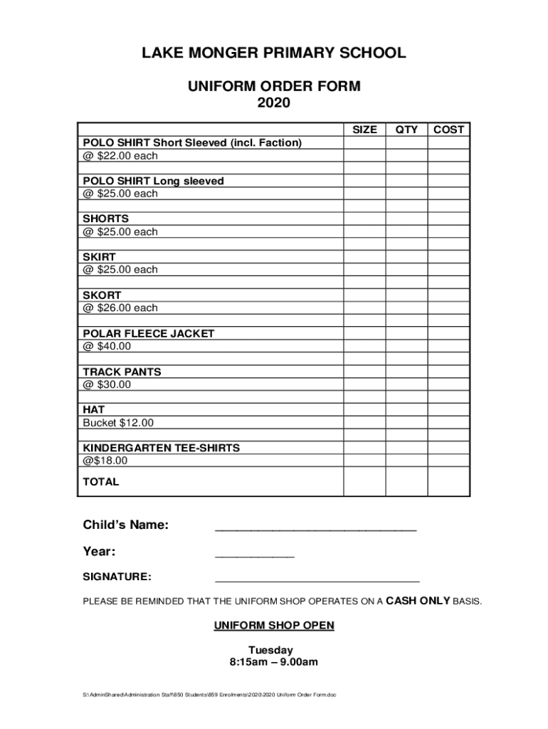 Fillable Online School Uniforms Lake City Elementary School Fax Email