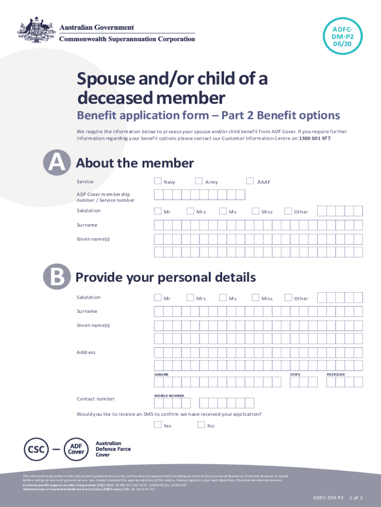 Spouse and or child of a deceased member Spouse and or child of a deceased member Preview on Page 1