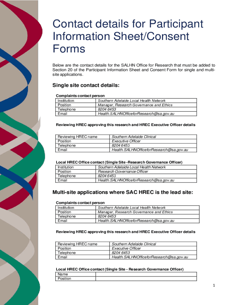 Fillable Online Contact+details+Participant+Information+Sheet+Consent ...