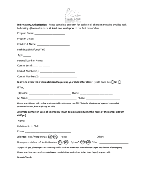 Fillable Online Child Care Authorization Form - Free Printable Legal ...