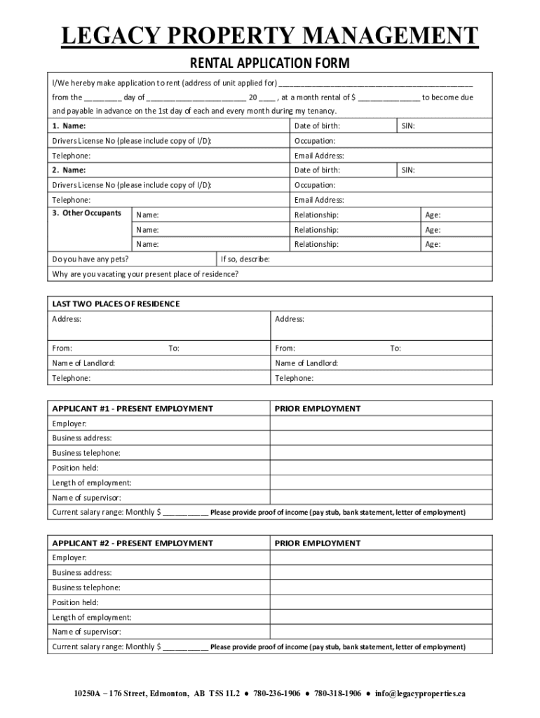 Fillable Online Rental Housing Licence - New Application Form A Fax ...