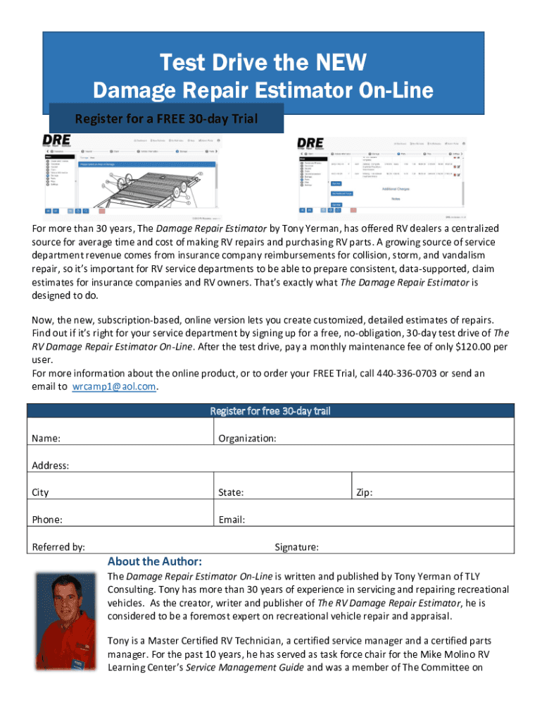 Fillable Online The Damage Repair Estimator OnLine, a New RV Service